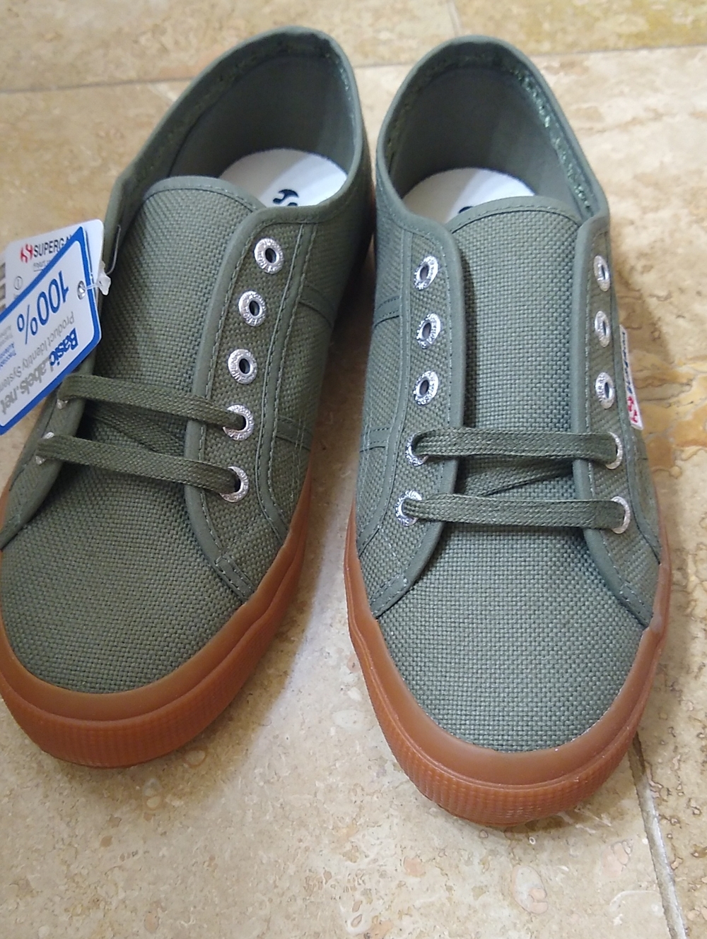 Superga Canvas Sneakers in Olive Green with Gum Sole